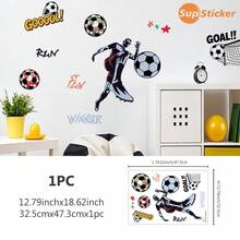 SUPSTICKER 1pc Multi-Color Football Player & Ball Pattern Sports Style Wall Sticker, Made Of PVC Material, Self-Adhesive And Removable, Waterproof, Suitable For Decoration On Surfaces Of Living Room, Dorm, Game Room, Gym, Furniture - 1PC - View 10