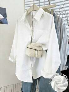 Camisa de manga larga holgada con estampado minimalista para mujer - Blanco - Ver 7