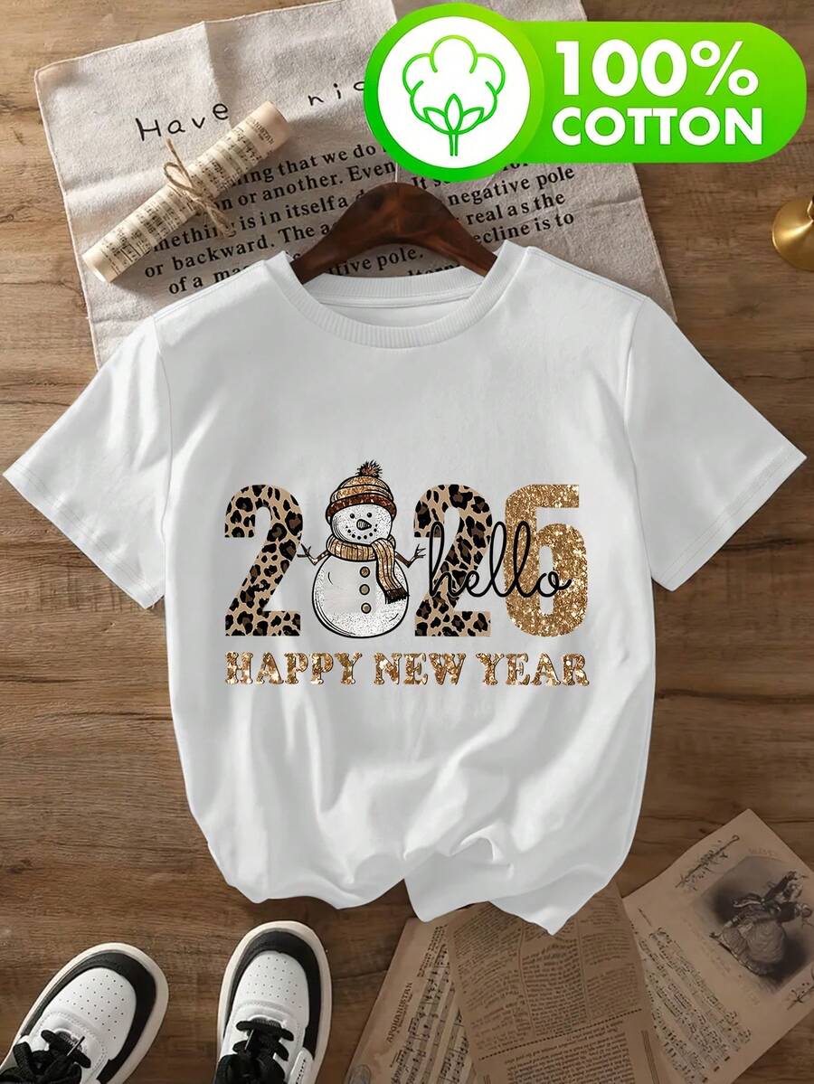 disfraz halloween hombreCamiseta blanca para mujer 2026 de Navidad y Año Nuevo - Muñeco de nieve con estampado de leopardo y gráfico de Feliz 2026, suave, 100% holgada, cuello redondo, atuendo informal para fiestas navideñas, y camiseta gráfica para atuendo informal y moda de temporada, top cómodo para todas las estaciones (Regalo ideal de Navidad) playera de hombretwilight Y2k Camiseta Camisa De - Negro - Ver 1