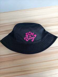 Women "Take It Easy" Letter Multi-Color Bucket Hat, Relaxed Vacation Style Hat,For Suburban Picnics/Grass Walks/Rural Light Trips/Weekend Unwinding/Commute Light Outfits - Take It Easy - View 9