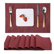 Place Mats Table Placemat Washable Non-Slip Heat Insulation Woven Vinyl Set Of 6 - Burgundy - View 6
