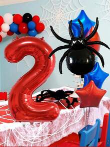 6件組蜘蛛生日主題數字氣球套組，包含紅色大號生日數字(1-9)、黑色蜘蛛、五角星氣球，適合男性，附星形氣球，男孩慶祝派對、嬰兒洗禮蜘蛛主題生日派對裝飾 - 多色 - 查看 5