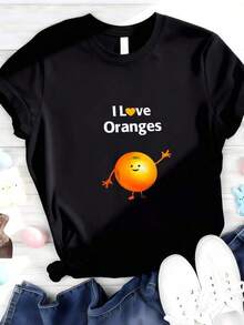Retro GraphicI Love Oranges T-Shirt,Camisetas populares de  para uso diario,Ropa de verano, ropa para niños y niñas,camisetas de apoyo para el Mundial,Camisetas del Mundial 2026,Camisetas estampadas,Camisetas estampadas, - Negro - Ver 1