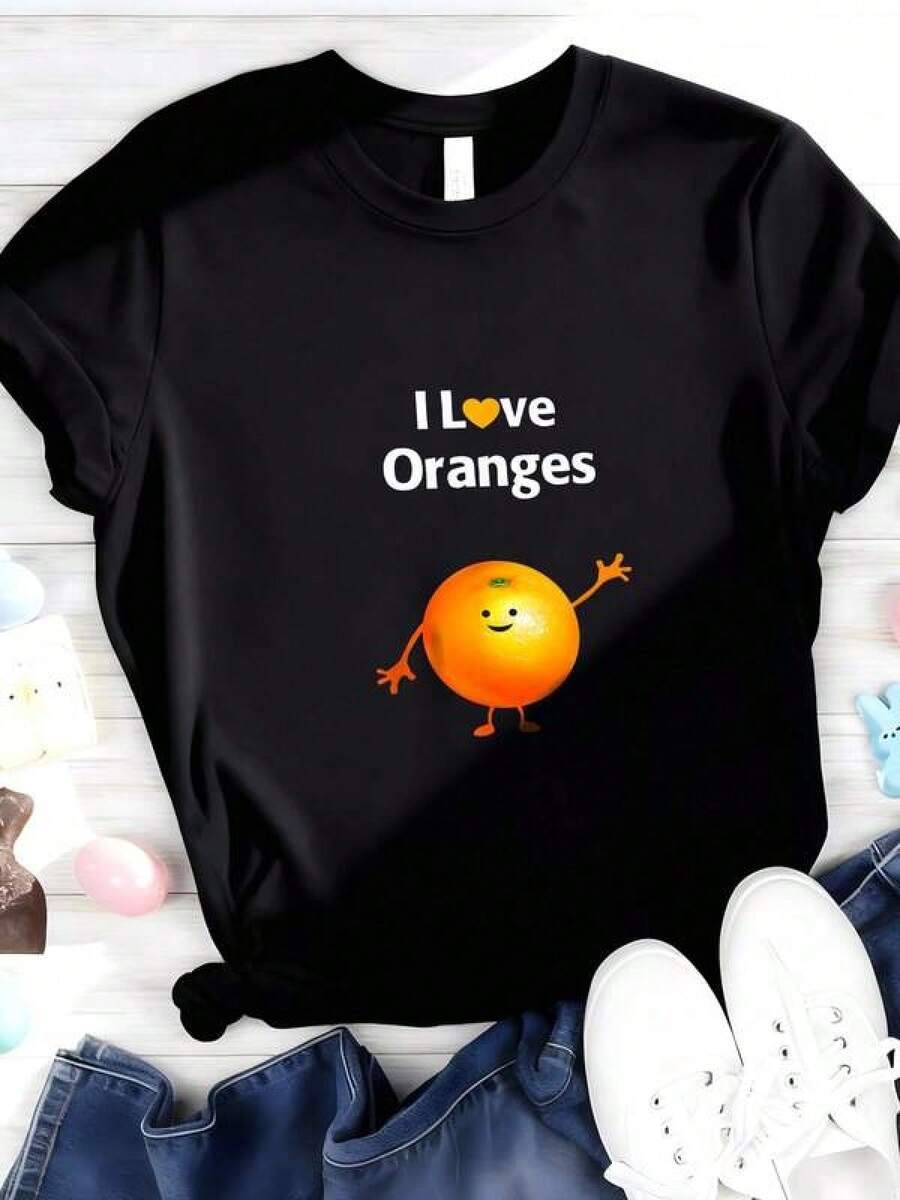 Retro GraphicI Love Oranges T-Shirt,Camisetas populares de  para uso diario,Ropa de verano, ropa para niños y niñas,camisetas de apoyo para el Mundial,Camisetas del Mundial 2026,Camisetas estampadas,Camisetas estampadas, - Negro - Ver 1