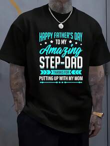 Men's Step-Dad T-Shirt - Funny Father's Day Gift Suitable For My Amazing Step-Dad Design, Casual Crew Neck Tee, Soft Breathable Shirt For Daily Wear Or Special Occasions, Stepdad Apparel For Year-Round - 黑色 - 查看 2