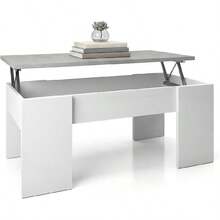 Tavolo da Salotto o Sala da Pranzo Elevabile, Finitura in Bianco e Rovere, Dimensioni: 100 cm (Lunghezza) x 50 cm (Larghezza) x 45-56 cm (Altezza) - Artigianato bianco e cemento - Visualizzare 9