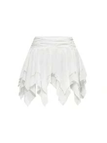 Falda de mujer con decoración de lazo asimétrico 3D de tul - Blanco - Ver 3