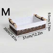 1件/2件組 手工水葫蘆編織籃，鄉村風內襯浴室收納桶，附木製提把，多功能裝飾收納籃，適用於衛生紙、化妝品、雜物，適合浴室、臥室、梳妝台、檯面與衣櫥 - 棕色 - 查看 9