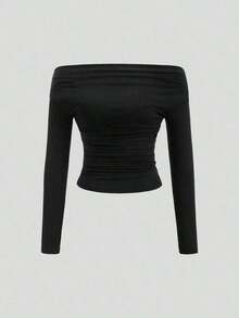 Conjunto de 3 piezas para mujer: Blusa de manga larga hombros descubiertos, blusas cortas entalladas, cómodas y amigables con la piel, versátil y estilizador - Multicolor 3 - Ver 6