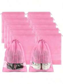 10 piezas de bolsas desechables no tejidas para zapatos, cubiertas para zapatos antigris a prueba de polvo, bolsas para zapatos a prueba de humedad para viajes, bolsas de viaje minimalistas con cordón gris a prueba de polvo, accesorios de almacenamiento de zapatos, bolsas organizadoras de zapatos, suministros para el hogar, cubiertas para zapatos a prueba de polvo de viaje en gris - Rosa - Ver 2