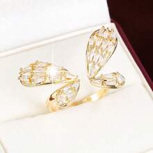 1pc Adjustable Butterfly Shaped Ring With Artificial Zirconia Stones, Fresh Countryside Style - Multicolor - View 14