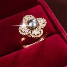 1pc Adjustable Blooming Flower Design Artificial Zirconia Stone Ring For Women - Multicolor - View 13