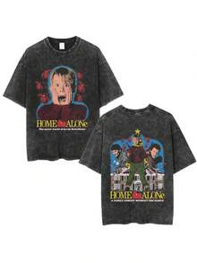 Home Alone: El Mundo Secreto de Kevin Mccallister Camiseta Vintage Lavada para Hombre y Mujer, Camiseta Casual Oversize - Negro - Ver 2