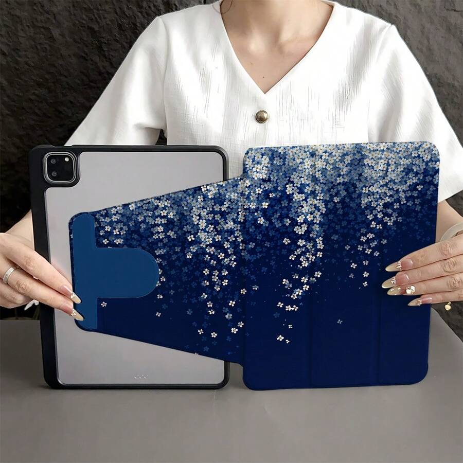 Flower A Blue Ombre Floral Print 360° Rotatable Tablet Case With Pen Holder Compatible With Ipad 11(A16 2025), Auto Sleep/Wake Function/Compatible With Xiaomi5/5PRO/6/6PRO/7/7PRO, Compatible With Huawei Matepad, Compatible With Honor Pad - Multicolor - View 1