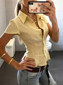 Camisa ajustada de mujer con cuello polo y manga corta - Amarillo - Ver 5