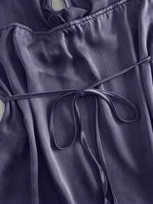 Nuevo top de verano de mujer con cuello halter, cintura fruncida y lazo, sexy y casual para vacaciones - Morado - Ver 6