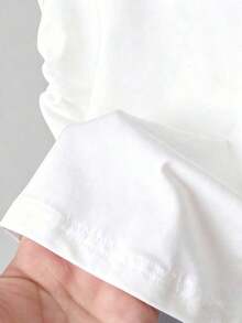 Camiseta casual de mujer con cuello redondo, manga corta y estampado de búho de dibujos animados plisado - Blanco - Ver 4