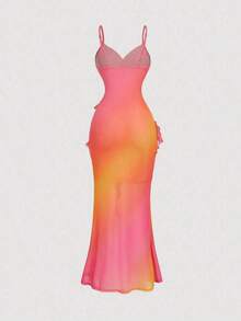 Vestido largo con abertura alta, cuello en V y volantes, con estampado de teñido anudado, vestidos de verano para mujer, vestidos en tonos pastel, vestido de fiesta, atuendo de fiesta, vestido de playa, atuendos de playa para mujer, vestidos ele - Multicolor - Ver 4