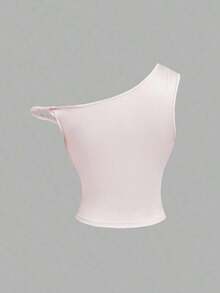 Blusa corta y ajustada de estilo elegante y vacacional, con cuello asimétrico y estampado jacquard de unicolor, para el verano - Multicolor - Ver 10