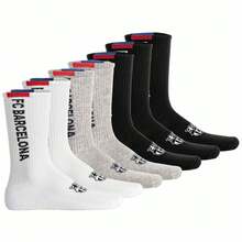 FC Barcelona Chaussettes Unisex, Lot de 7 – Chaussettes de tennis, logo lettrage, mélange de coton, unies - Multicolore - Voir 1