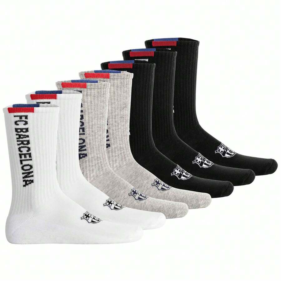 FC Barcelona Chaussettes Unisex, Lot de 7 – Chaussettes de tennis, logo lettrage, mélange de coton, unies - Multicolore - Voir 1
