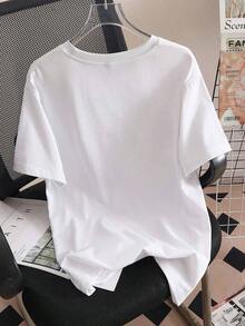 Diseñada para mujeres modernas, elegantes y cómodas, camiseta con estampado de letras, manga corta, cuello redondo, top casual para verano y primavera, ropa de mujer. Confeccionada con tela suave y transpirable de primera calidad, diseñada para ofrecer comodidad durante todo el día y uso diario versátil, perfecta para salidas informales. - Blanco - Ver 3