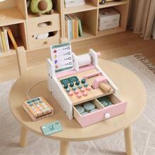 Wooden Toys Cash Register With Scanner Calculator Till Toy For Kids, Pretend Play Shop Toys, Role Play Toys Shopping Playset, Educational Learning Brithday Gift For Boys And Girls - Pink - View 4