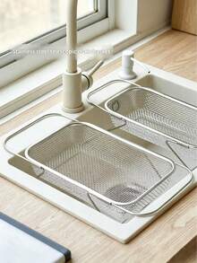 Stainless Steel Retractable Kitchen Sink Drain Basket, Multifunctional Vegetable Fruit Plate Bowl Cutlery Storage Rack - M - View 1