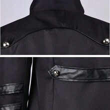【暗黑哥特风】复古长立领斗篷袖夹克男士，蒸汽朋克双排扣系带风衣，酷炫舞台服装，圣诞节和万圣节必备，摩托车外套 - 黑色 - 查看 10