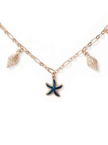 Trivaya 1 pieza Nuevo collar colgante creativo con estrella de mar y concha, simple y de moda, adecuado para uso diario - Multicolor - Ver 4