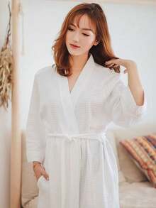 Áo choàng nữ nhẹ, mềm mại, tay dài kiểu kimono có túi, đồ ngủ, áo choàng spa, áo choàng phù dâu, áo choàng mùa thu. - Nhiều màu - Xem 14