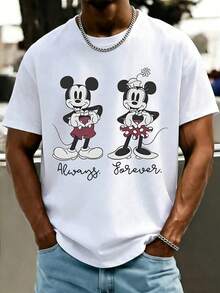 Unisex Disney Mickey & Minnie Love Tee, Cute Print, Casual Fit, Perfect For Couples. - 白色 - 查看 2