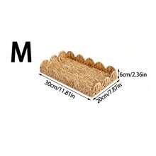 3pcs/Set (S+M+L)/1pc Handmade Woven Rattan Basket, Fan-Shaped Wavy Edge Water Hyacinth Rectangular Storage Basket, Coffee Table Decor Rattan Tray, Bohemian Style Stationery, Wardrobe, Toy, Cosmetic Storage Basket, Holiday Decor Gift Basket - Khaki - View 13