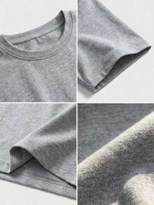 Blusa de mujer de cuello redondo, manga corta, holgada y casual, de estilo minimalista, elegante y sexy Y2K, adecuada para uso diario, oficina, hogar, exterior, primavera/verano - Gris Claro - Ver 8