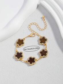 1 Fashionable And Elegant Lucky Five Petal Flower Bracelet For Girl, Versatile - Khaki - View 4