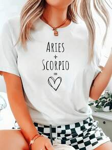 Camiseta Minimalista de Algodón Blanca con Estampado de Corazón Aries Plus, Ropa Casual de Verano para Mujer, Camiseta Sencilla de Color Sólido, Corte Holgado y Ajustado, Manga Corta Casual - Blanco - Ver 8