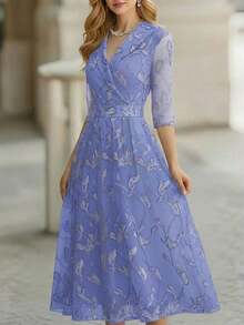 Vestido formal largo con estampado de hojas elegante para mujer, primavera/otoño - Multicolor 5 - Ver 5