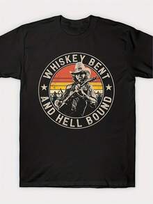 2026 New Vintage RONGCD Hank Williams Jr. Outlaw Country Music T-Shirt - Whiskey Graphic Print T-Shirt With Bent & Hell Bound Songs, Crew Neck, Short Sleeve, Casual Style. A Short-Sleeve T-Shirt Suitable For Home, Everyday Wear, Parties, And Travel-Perfect As A Gift For Friends Or Family. - 黑色 - 查看 6