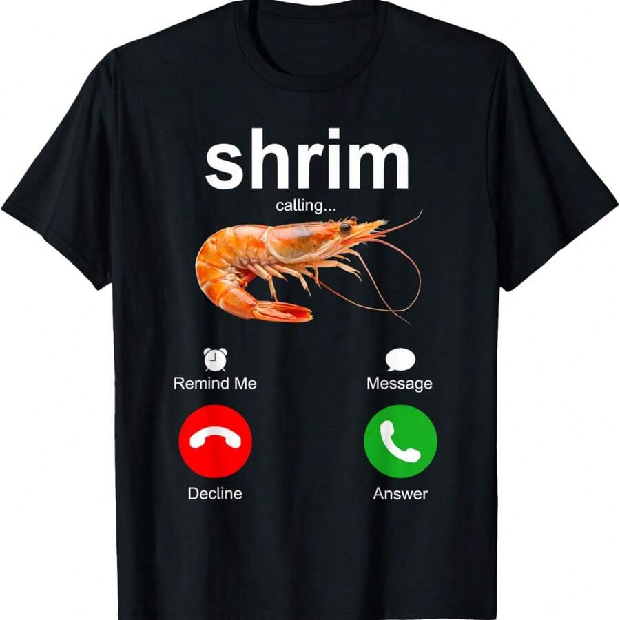 Shrim Calling Misspelt Decline Accept Answer Mispelled Meme T-Shirt - 黑色 - 查看 1
