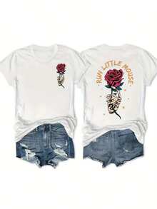 100% Cotton Women's T-Shirts 2026, Plus Size Skull, Hand, And Rose Print T-Shirt, Casual Short-Sleeved Round Neck Top For Spring And Summer, Korean Style Plus Size Women's Clothing - White - View 5