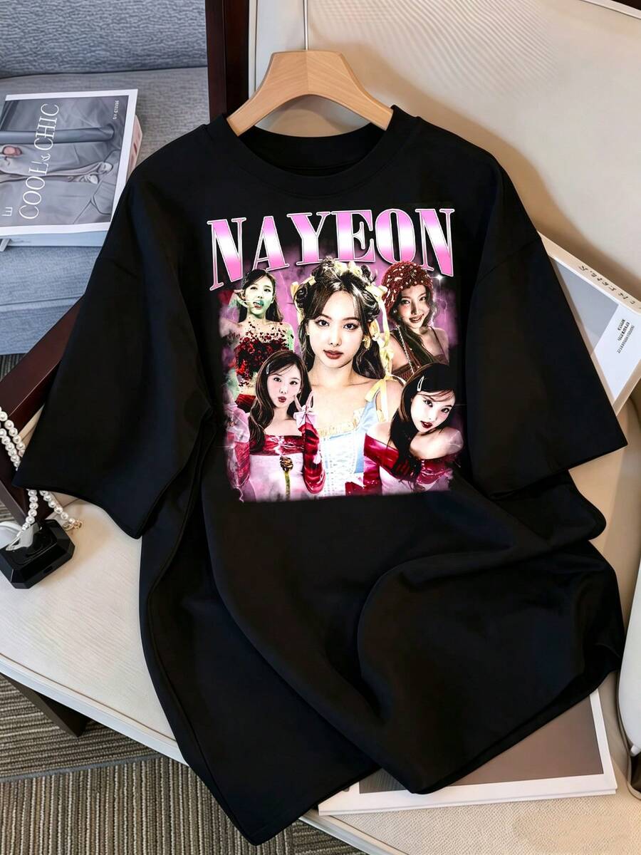 Twice Nayeon Retro Knockoff T-Shirt, Twice This Is For World Tour T-Shirt, Twice Retro Sweater, T-Shirt, K-Pop Group Twice World Tour T-Shirt - Black - View 1