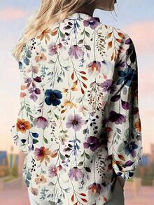 Selamara Camisa de mujer de manga larga con botones y estampado casual, adecuada para paseos y estilismo casual, elegante manga larga, estilo relajado, ajuste cómodo, diseño innovador - Multicolor - Ver 2