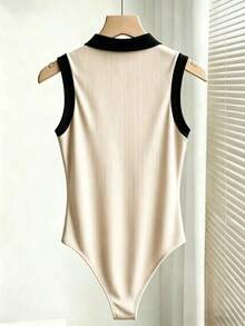 Elegante body de punto blanco con cuello vuelto y media cremallera, body de mujer para primavera/verano, ideal para vacaciones y playa - Multicolor - Ver 2