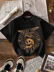 Casual cuello redondo negro de las mujeres Casual cuello de manga corta caída hombro de tela de punto longitud Regular T-Shirt HDPZ - Negro - Ver 3