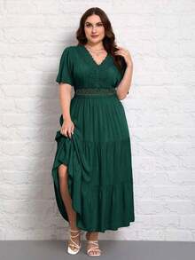 VCAY Vestido con encaje bajo a capas - Verde Oscuro - Ver 5