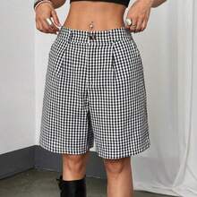 Women's Casual Black & White Plaid Shorts, Spring - Blanco y Negro - Ver 7