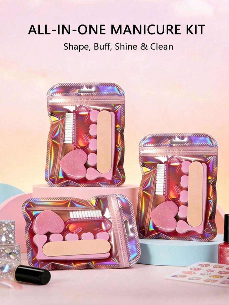 25/5件套美甲工具套装，指甲钳锉刀套装，指甲护理套装包含木质角质推、迷你指甲锉、指甲抛光块、双面抛光块和指甲刷，便携式美甲配件 | 便携包装 | 旅行美甲套装 | 一次性美甲工具，家用美甲，美甲沙龙使用，旅行便携，美甲工具，指甲护理套装，DIY美甲，角质去除剂，指甲护理，美甲必备品，送朋友的礼物，送她的礼物
