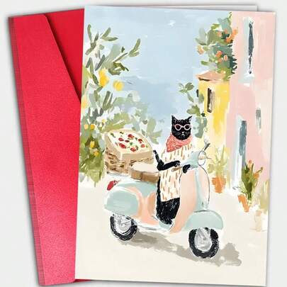 1Mr. Black Cat Riding A Motorcycle Birthday And Holiday Greeting Card, 7.1 Inches X 4.7 Inches Invitation | Premium Paper | Greeting Card For Students, Friends, Daughter, Son, Classmates