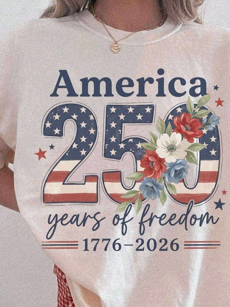 Camiseta AM1erica 250, 250 años, bandera, estampado floral, camiseta de regalo patriótico del 250 aniversario, regalo patriótico del 4 de julio, EE. UU. Camiseta unisex de algodón puro de 220 g, peso ideal para todas las estaciones, adecuada para hombres y mujeres. Tejido duradero de alta calidad, suave al tacto y de larga duración. Parte superior transpirable. Adecuada para la primavera y el verano de las mujeres, vacaciones, Día de la Madre, Día de la Independencia. - Blanco - Ver 1