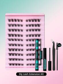 Kit de extensión de pestañas DIY impermeable - Adhesivo y sellador para pestañas en racimo e individuales, pegamento de pestañas de larga duración, agarre fuerte, sin grumos, herramientas de maquillaje de fácil remoción - Multicolor - Ver 15